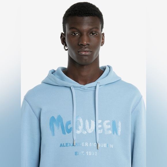 McQueen Graffiti Hooded Sweatshirt in Sky Blue